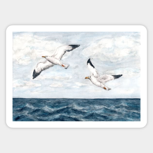 Seagulls over the sea Sticker by Kunst und Kreatives